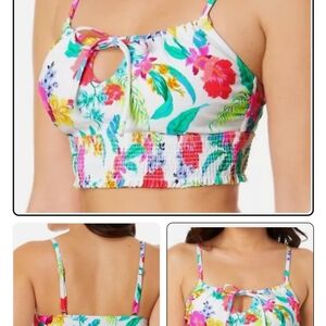 Macy's Red and Pink Smocked Crop Tank Swim Coverup